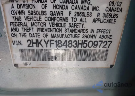 2003 Honda Pilot Ex z USA, uszkodzony, nr VIN 2HKYF18483H509727